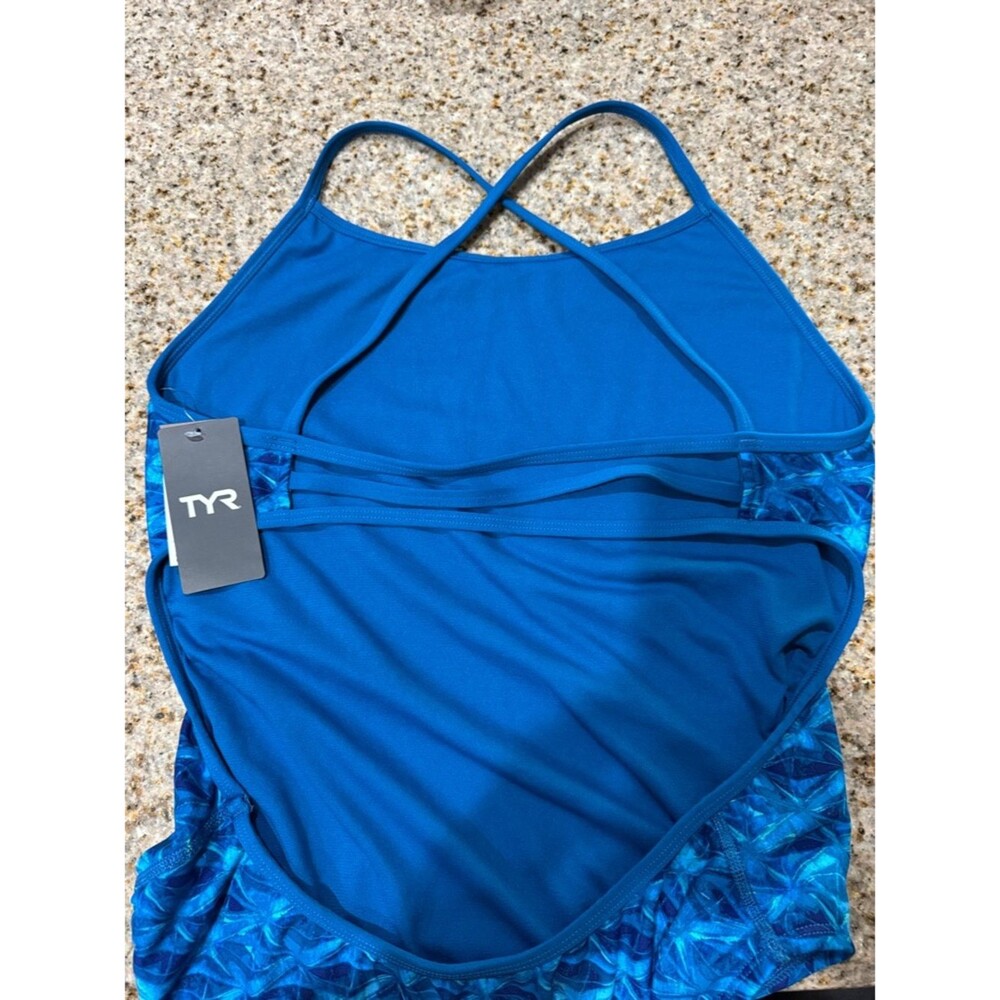 TYR Oceanid Durafast Elite Trinityfit 1 Piece Swimsuit Light Blue Aqua 38 XL NWT - Picture 9 of 12